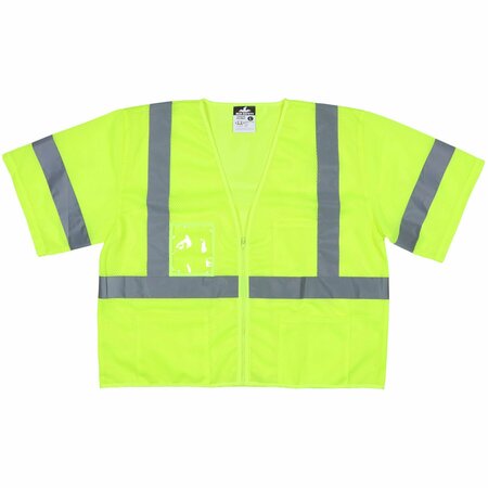 MCR SAFETY Garments, Class 3, Hi-Viz Lime, Zipper Vest L VCL3MLZL